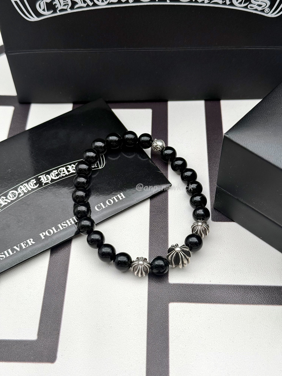 Chrome Hearts Obsidian Cross Flower Silver Ball Bracelet (2) - www.newkick.org